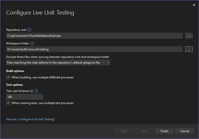Live Unit Testing Configuration