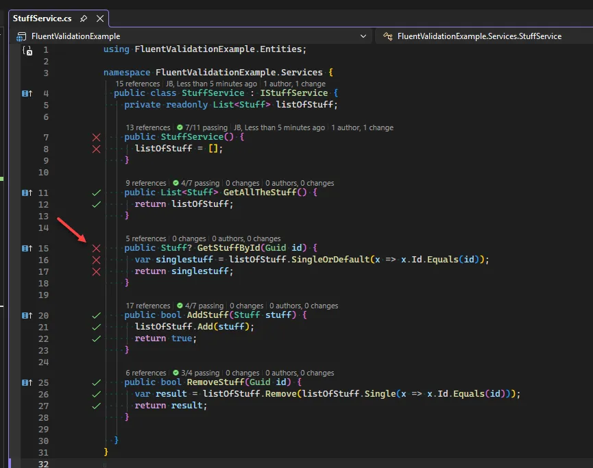 Live Unit Testing Failing Test