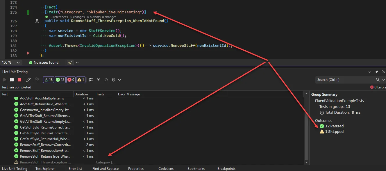 Live Unit Testing Skipping Test