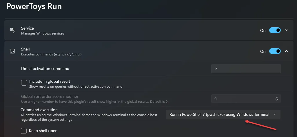 PowerShell7 as default in PowerToys Run